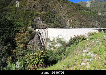 Contra Dam on the Verzasca River. Switzerland Europe. Stock Photo