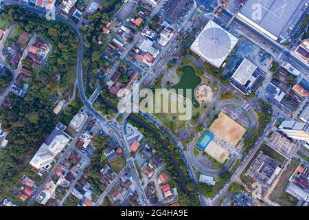 aerial photo of Ramiro ruediger park with lake and courts in Blumenau Santa Catarina Stock Photo