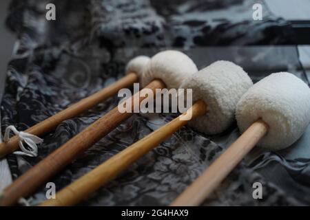 Gong yoga close up on instruments for sound relaxation and meditation Stock Photo