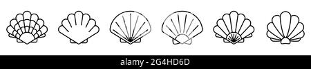 Sea shell icon. Set of linear pearl shell icons. Vector illustration. Shell vector icons. Black linear sea shell icons Stock Vector