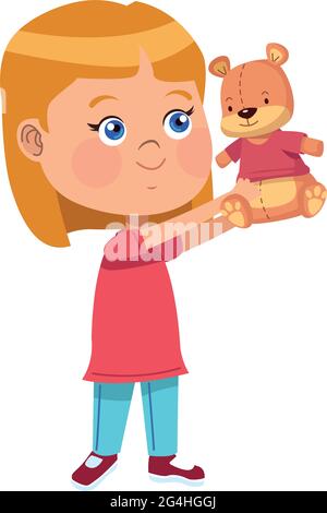 girl playing with bear Stock Vector