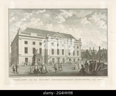 . View on the front of the Amsterdamse Schouwburg in Amsterdam on September 15, 1774 in Leidseplein. This city theater was built to replace the Schouwburg in 1772 to the Keizersgracht and burned down itself in 1890. Stock Photo