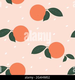 Ripe citrus fruit with leaves on light pink background with white seeds Stock Vector