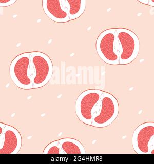 Halved citrus fruits on light pink background with white seeds Stock Vector