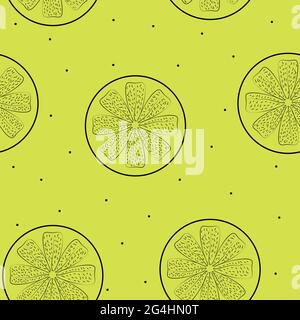 Halved citrus fruits on light green background with black polka dot Stock Vector