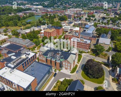 Aerial view of Worcester Polytechnic Institute WPI main campus around ...