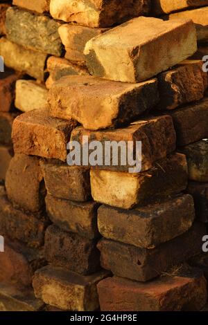 orange brown old brick stack off wall panel exterior design abstract ...