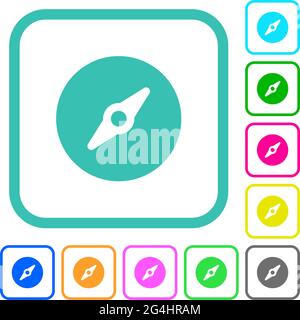 Simple compass vivid colored flat icons in curved borders on white background Stock Vector