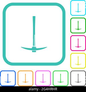 Pickaxe vivid colored flat icons in curved borders on white background Stock Vector
