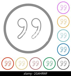 Quotation mark outline flat color icons in round outlines on white background Stock Vector