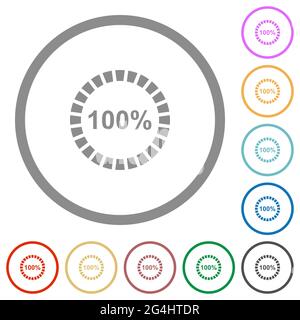 100 percent loaded flat color icons in round outlines on white background Stock Vector