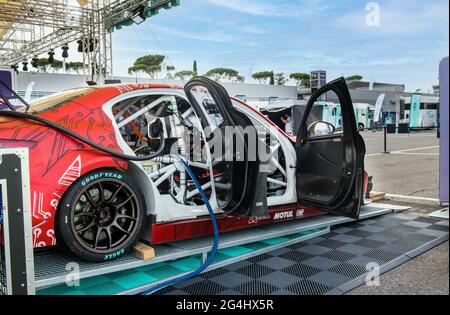 Vallelunga, Italy, June 19 2021, Pure ETCR Championship.Racing touring electric car recharge station in circuit Stock Photo