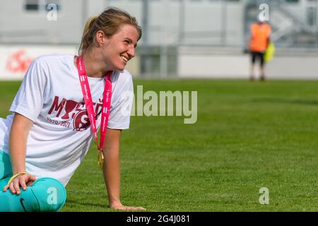 Prague, Czech Republic. 19th June, 2021. Hana Sloupova (22 Sparta Prague) after the I. liga Zeny match between Sparta Prague and 1. FC Slovacko at Strahov Stadium, Czech Republic. Credit: SPP Sport Press Photo. /Alamy Live News Stock Photo