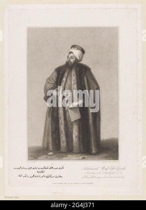 Portrait of Mahmoud Raif Eft Efendi; Portraits of men working at the Turkish embassy in England. Vrier text in the Arabic and three-legged text in French in undermarge. Stock Photo