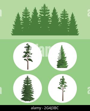 five trees nature Stock Vector