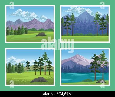 four wanderlust scenes Stock Vector
