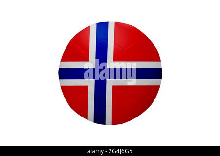 Football in the colors of the Norway flag isolated on white background. In a conceptual championship image supporting Norway. Stock Photo