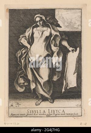 Libyan Sibille Sibylla Libyca Sibilles The Libyan Sibille Sitting With A Book In Its Left Hand And A Sickle Shaped Tool In Her Right Hand In The Background A Building With Tower And