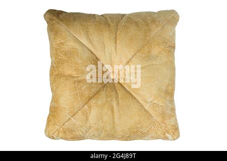 Brown leather backrest pillow isolated on white background. Work with clipping path. Stock Photo