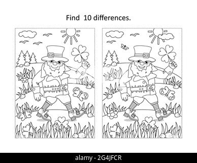 Find 10 differences visual puzzle and coloring page with cup, teapot ...