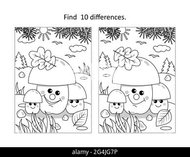 Find 10 differences visual puzzle and coloring page with cabin in ...