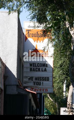 West Hollywood, California, USA 21st June 2020 A general view of atmosphere of The Troubadour Welcome Back La Marquee where Singer Jim Morrison and The Doors performed live in concert and hung out at 9081 Santa Monica Blvd on June 21, 2020 in West Hollywood, California, USA. Photo by Barry King/Alamy Stock Photo Stock Photo