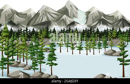 Seamless cartoon winter landscape background illustration Stock Vector