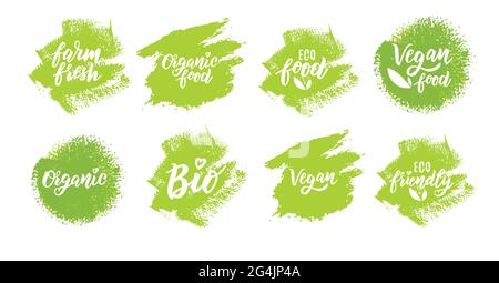 Organic food hand lettering text set for logo or label. Element for design menu restaurant or cafe. Stock Vector