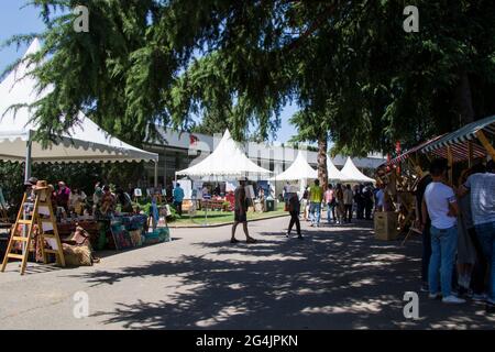People in the open air marketplace, crowds of people in the park, festival Stock Photo