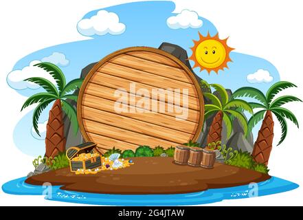 Pirate island with an empty banner isolated on white background illustration Stock Vector