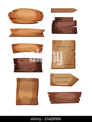 Empty signboards or wood planks of different colors and textures. Set of old, retro banners. Vector illustration. Stock Vector