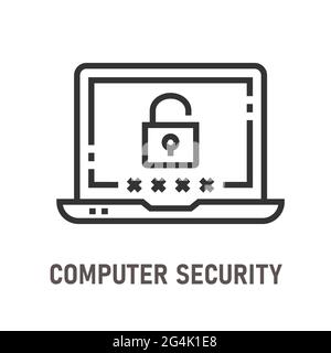 Computer security outline icon on white background. Editable stroke. Vector illustration. Stock Vector