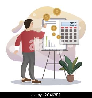 Budget Planing. Isolated flat style colored illustration. Marketing solution. Accounting costs, cost, accounting. Stock Vector