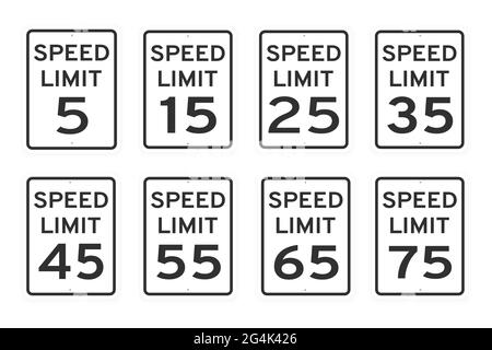 Speed limit 65, 70, 75, 80, 85, 90 round road traffic icon sign flat ...