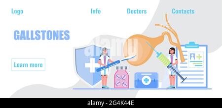 Gallbladder concept vector. Doctors treat gallstones. Biliary dyskinesia ptoblems. Healthcare, medical template for medical website, banner. Stock Vector