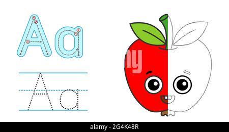 Trace the letter and picture and color it. Educational children tracing game. Coloring alphabet. Letter H and funny hedgehog Stock Vector