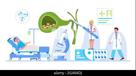 Gallbladder concept vector. Doctors treat gallstones. Biliary dyskinesia ptoblems. Healthcare, medical template for medical website, banner. Stock Vector