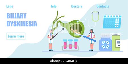 Gallbladder concept vector. Doctors treat gallstones. Biliary dyskinesia ptoblems. Healthcare, medical template for medical website, banner. Stock Vector