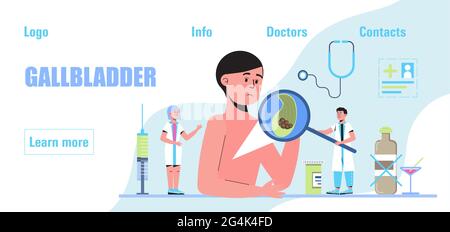 Gallbladder concept vector. Doctors treat gallstones. Biliary dyskinesia ptoblems. Healthcare, medical template for medical website, banner. Stock Vector