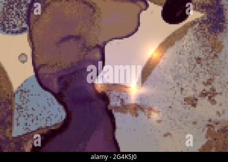 Vinatge shining abstract purple and gold marble pattern with sparkles. Vector background in alcohol ink technique with glitter. Template for banner, p Stock Vector