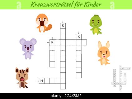 Australian animals crossword. Kids words brainteaser, word search ...