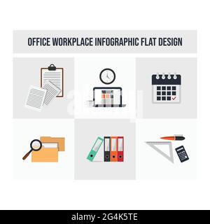 Workspace workplace vector flat icon concept symbols for web infographic design. Workplace or workspace vector icon flat design for infographic and we Stock Vector