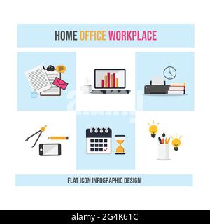 Home office modern flat design icon infographic image vector. Work from home vector icon flat design for infographic and website template Stock Vector