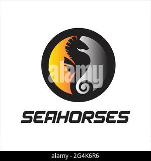 Sea Horses emblem icon logo exclusive logo design Stock Vector