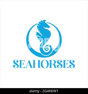 blue Sea Horses emblem icon logo exclusive logo design Stock Vector