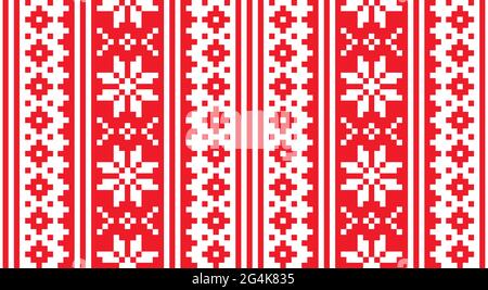 Christmas Scandinavian vector seamless pattern with red snowflakes - vertical oriented design Stock Vector