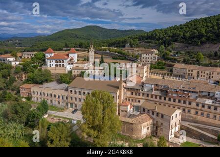 Aerial view of the textile company town of Palà de Torroella, in Navàs (Bages, Barcelona, Catalonia, Spain) ESP: Vista aérea de Palà de Torroella Stock Photo