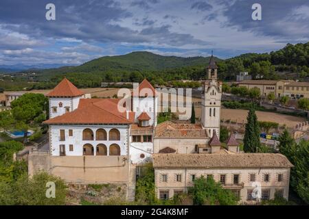 Aerial view of the textile company town of Palà de Torroella, in Navàs (Bages, Barcelona, Catalonia, Spain) ESP: Vista aérea de Palà de Torroella Stock Photo