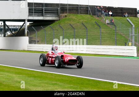 Tony Wood, driving his Red, 1958, Maserati TecMec, during the Maserati Trophy for HGPCA Pre '66 Grand Prix Cars, at the 2017 Silverstone Classic Stock Photo