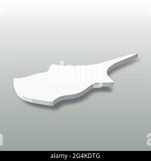 Cyprus - white 3D silhouette map of country area with dropped shadow on grey background. Simple flat vector illustration Stock Vector